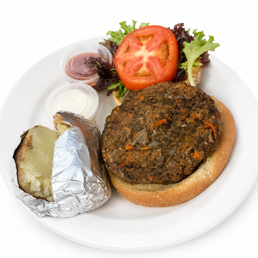 Black Bean & Roasted Almond Burger.